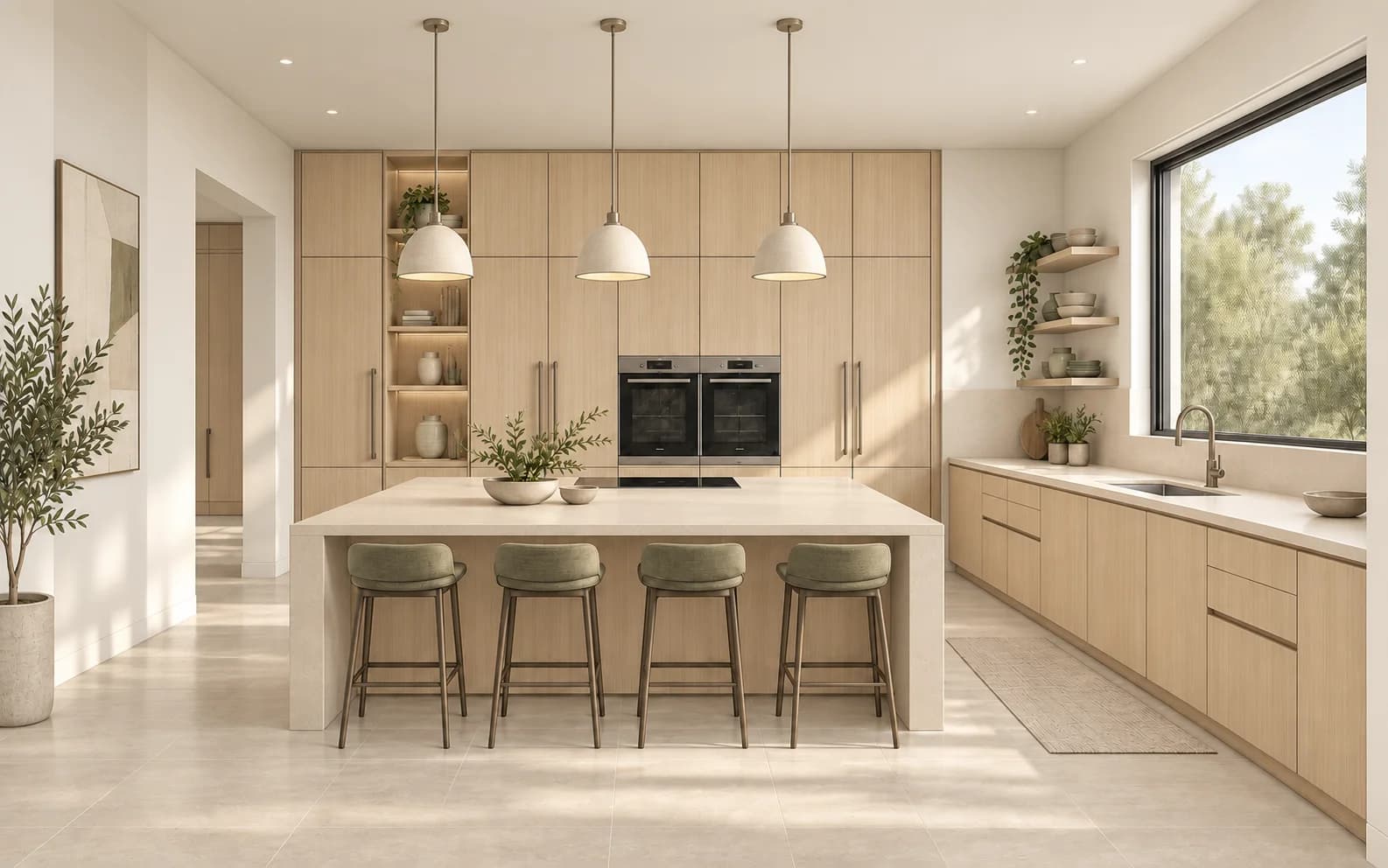 Revised AI-created kitchen concept after focused material feedback