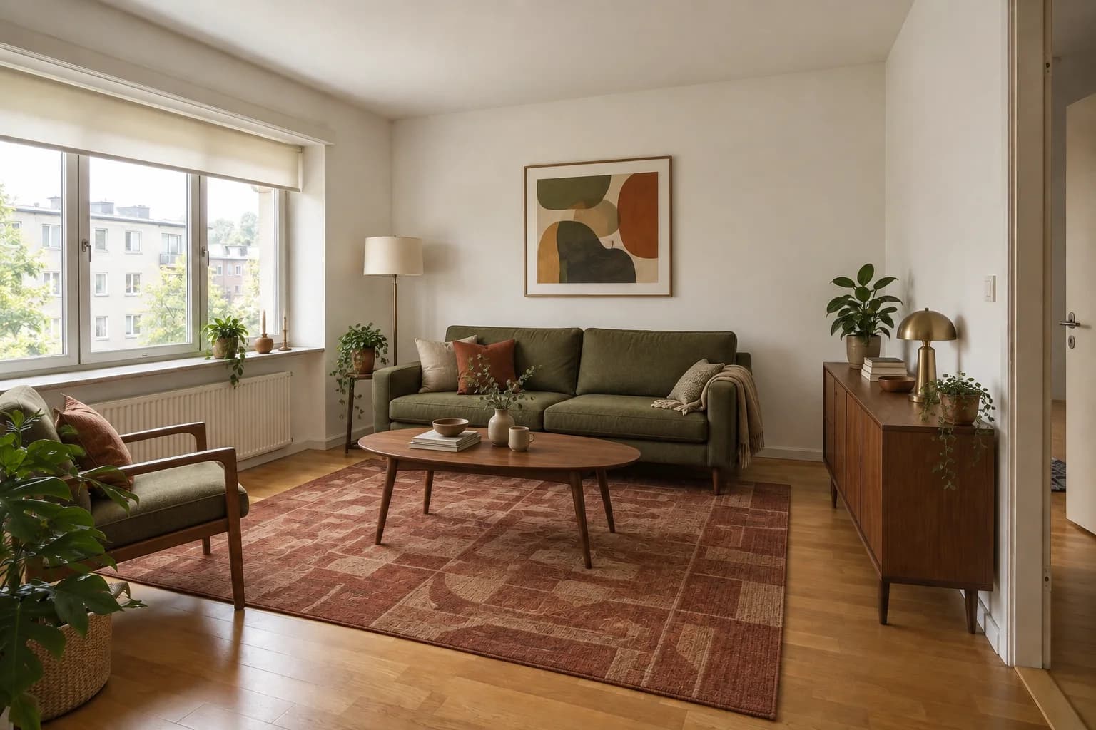 Olive and walnut living room used as a style reference